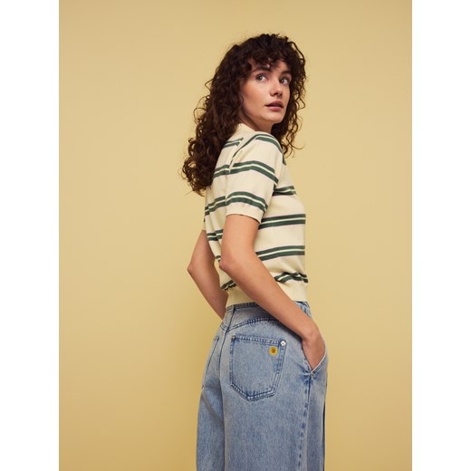 Reserved - Jeansy wide leg z haftem - niebieski ze sklepu Reserved w kategorii Jeansy damskie - zdjęcie 179335871
