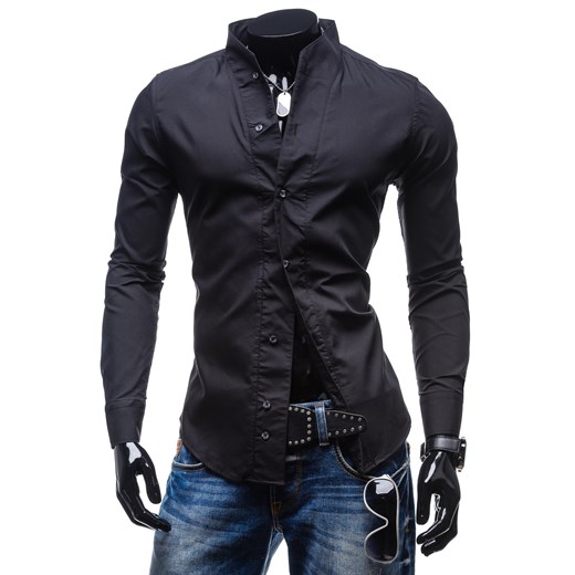 Koszula męska BOLF 5702 czarna - CZARNY denley-pl czarny Koszule z długim rękawem męskie
