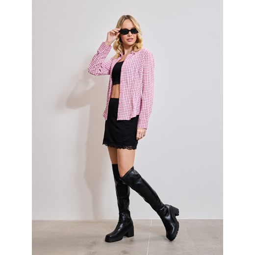 Sinsay - Koszula w kratę z wiskozą - różowy Sinsay L Sinsay