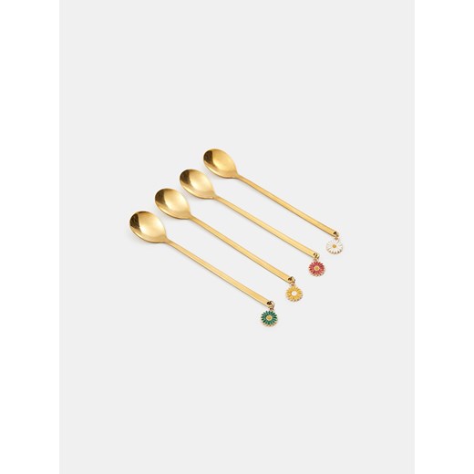 Sinsay - Zestaw łyżeczek z zawieszką w kształcie kwiatka 4 pack - złoty Sinsay One Size Sinsay