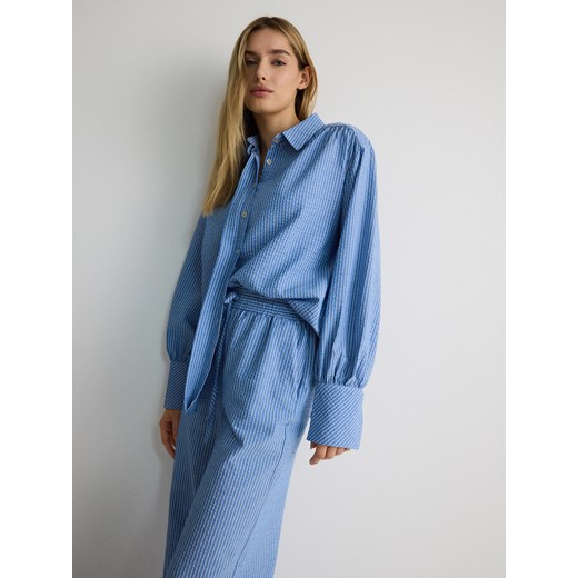 Reserved - Koszula oversize w piżamowym stylu - niebieski ze sklepu Reserved w kategorii Koszule damskie - zdjęcie 179341960
