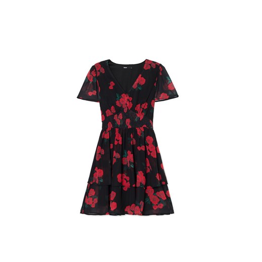 Cropp - Czarna sukienka mini w róże - czarny ze sklepu Cropp w kategorii Sukienki - zdjęcie 179342222