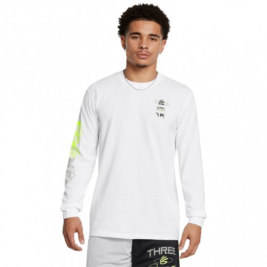 Męski longsleeve treningowy Under Armour UA Curry Long Sleeve Tee - biały ze sklepu Sportstylestory.com w kategorii T-shirty męskie - zdjęcie 179343900
