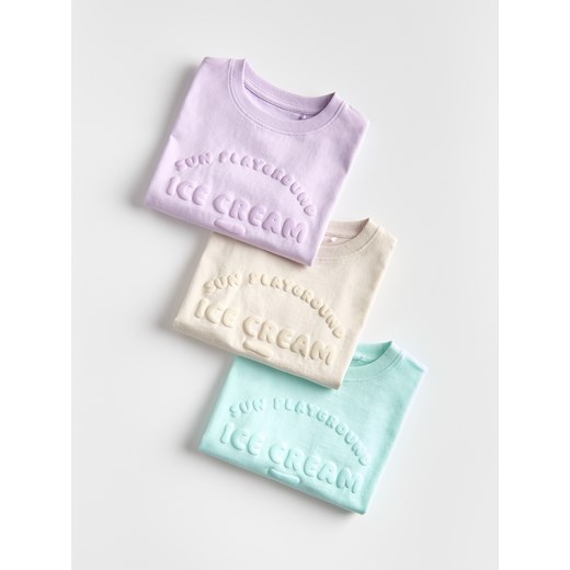 Reserved - Bawełniany t-shirt z aplikacją 3 pack - beżowy ze sklepu Reserved w kategorii T-shirty chłopięce - zdjęcie 179347313