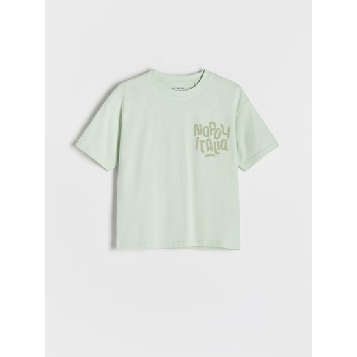 Reserved - Bawełniany t-shirt z nadrukiem - jasnozielony ze sklepu Reserved w kategorii T-shirty chłopięce - zdjęcie 179347953
