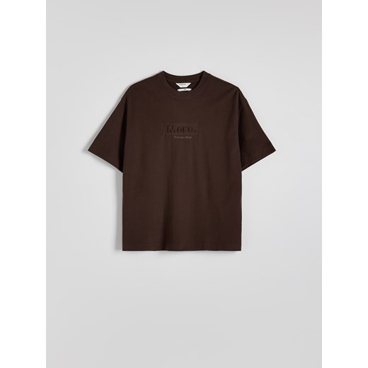 Reserved - T-shirt oversize z napisem - brązowy Reserved L Reserved okazyjna cena