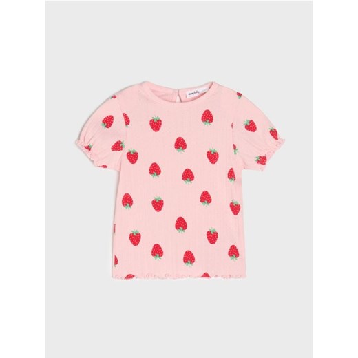 Sinsay - Koszulka z lekko bufiastymi rękawami z owocowym motywem - różowy - id: 198DJ-38X - marki Sinsay - 179349682 Sinsay - Koszulka z lekko bufiastymi rękawami z owocowym motywem - różowy ze sklepu Sinsay w kategorii Kaftaniki i bluzki - zdjęcie 179349682
