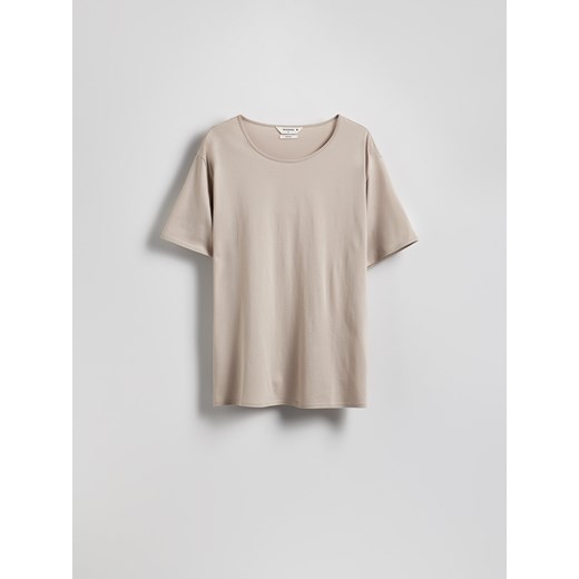 Reserved - T-shirt relaxed z bawełny pima - beżowy Reserved XL Reserved