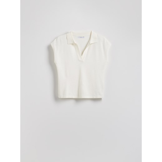 Reserved - Bluzka z otwartym kołnierzykiem - złamana biel Reserved XL Reserved