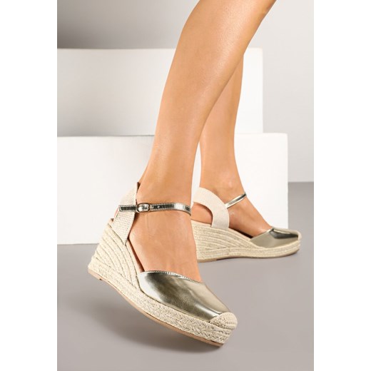 Złote Sandały w Stylu Espadryli na Koturnie z Plecionki Nilisine ze sklepu renee.pl w kategorii Espadryle damskie - zdjęcie 179352393