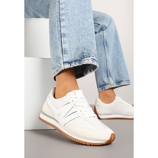 Białe Sneakersy z Geometrycznym Wzorem i Metaliczną Wstawką Zolio ze sklepu renee.pl w kategorii Buty sportowe damskie - zdjęcie 179352462