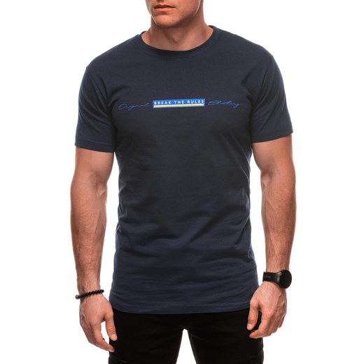 T-shirt męski z nadrukiem S2030 - granatowy ze sklepu Edoti w kategorii T-shirty męskie - zdjęcie 179353221