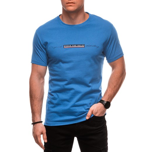 T-shirt męski z nadrukiem S2030 - niebieski ze sklepu Edoti w kategorii T-shirty męskie - zdjęcie 179353231