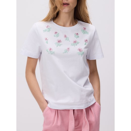 Reserved - T-shirt z cekinowymi aplikacjami - biały Reserved M Reserved