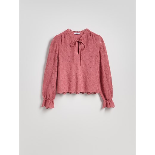 Reserved - Bluzka z ozdobnym wiązaniem - brudny róż Reserved L Reserved