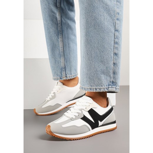 Szare Sneakersy z Metaliczną Lamówką i Geometrycznym Wzorem Tosvella ze sklepu born2be.pl w kategorii Buty sportowe damskie - zdjęcie 179354453
