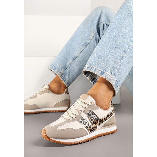 Panterkowe Sneakersy z Metaliczną Lamówką i Geometrycznym Wzorem Tosvella ze sklepu born2be.pl w kategorii Buty sportowe damskie - zdjęcie 179354471