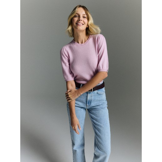 Reserved - Wełniany sweter z krótkim rękawem - różowy ze sklepu Reserved w kategorii Swetry damskie - zdjęcie 179355834