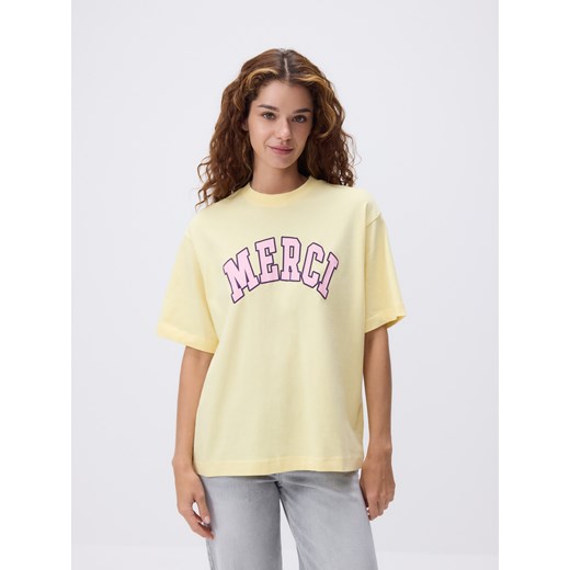 Reserved - T-shirt oversize z nadrukiem - jasnożółty ze sklepu Reserved w kategorii Bluzki damskie - zdjęcie 179355931