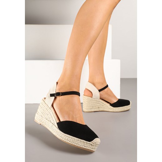 Czarne Sandały w Stylu Espadryli na Koturnie z Plecionki Nilisine ze sklepu renee.pl w kategorii Espadryle damskie - zdjęcie 179356394