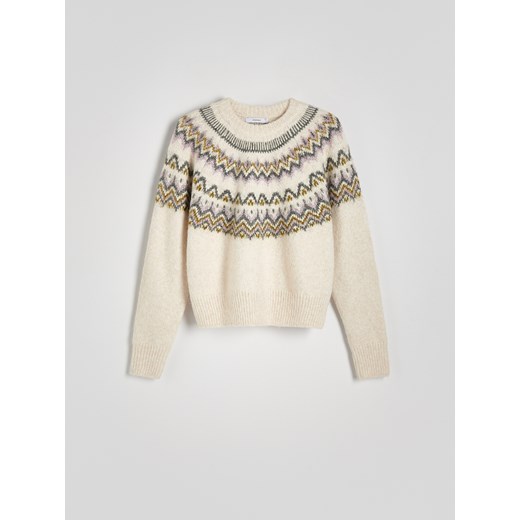 Reserved - Wzorzysty sweter z metalizowaną nitką - wielobarwny Reserved L Reserved wyprzedaż