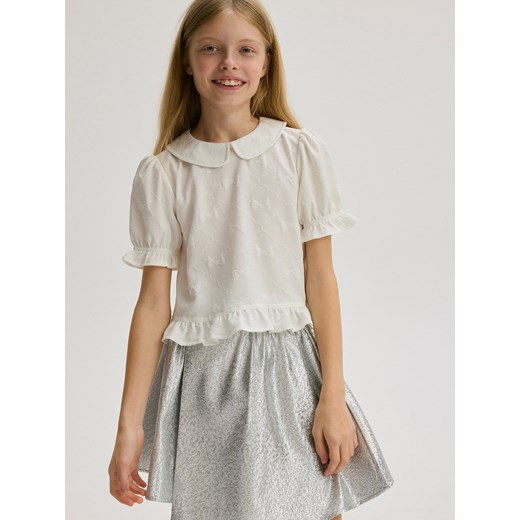 Reserved - Bluzka z haftowanym wzorem - złamana biel Reserved 116 (5-6 lat) okazja Reserved