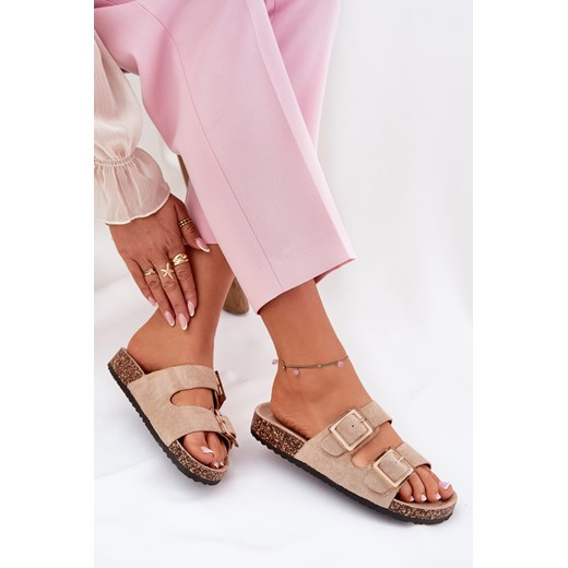 Damskie Klapki Na Korkowej Podeszwie Klamry Beżowe Sercele Boto 36 ZAZOO