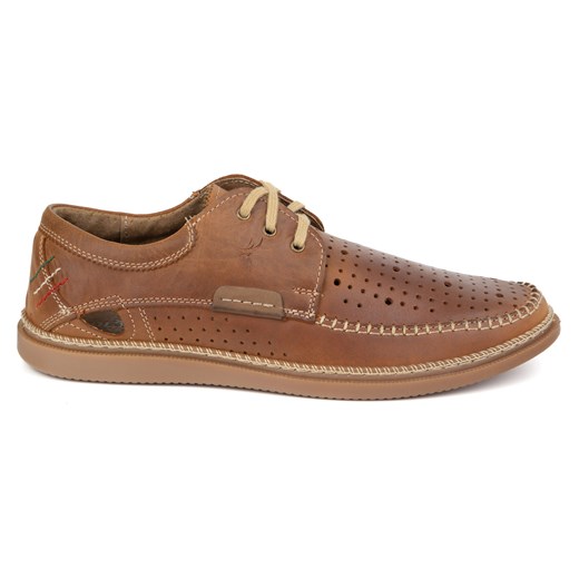 Męskie skórzane buty letnie sznurowane 206L z perforacją camel brązowe ze sklepu butyolivier w kategorii Półbuty męskie - zdjęcie 179364463