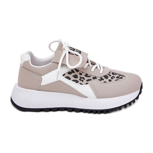 Buty Sportowe Sneakersy Damskie Na Platformie Panterka Biało-Beżowe beżowy ze sklepu ButyModne.pl w kategorii Buty sportowe damskie - zdjęcie 179367201