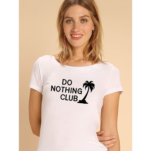 WOOOP Koszulka &quot;Do nothing club&quot; w kolorze białym ze sklepu Limango Polska w kategorii Bluzki damskie - zdjęcie 179367781