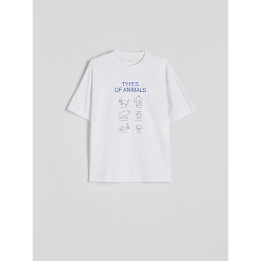 Reserved - T-shirt oversize z nadrukiem - biały ze sklepu Reserved w kategorii T-shirty męskie - zdjęcie 179372122
