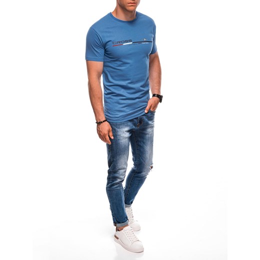 T-shirt męski z nadrukiem S1712 - ciemnoniebieski Edoti XXL Edoti