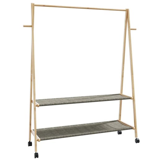 Bambusowy wieszak na kółkach z 2 półkami 132cm - Agno 4X ze sklepu Edinos.pl w kategorii Zestawy mebli do przedpokoju - zdjęcie 179377902