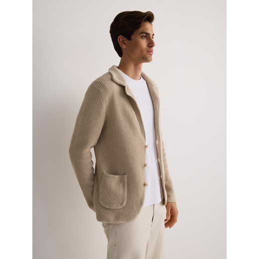 Reserved - Bawełniany kardigan - beżowy ze sklepu Reserved w kategorii Swetry męskie - zdjęcie 179380742