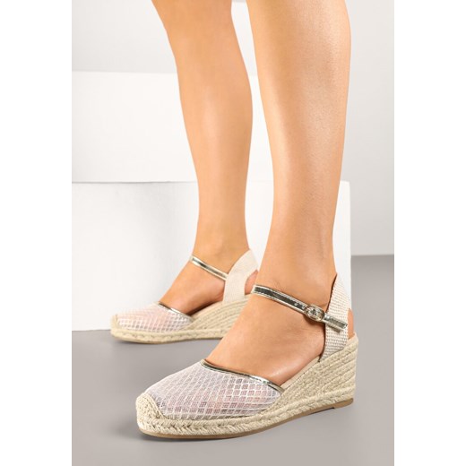 Złote Sandały w Stylu Espadryli z Plecionką i Siateczką Meranella ze sklepu renee.pl w kategorii Espadryle damskie - zdjęcie 179382724