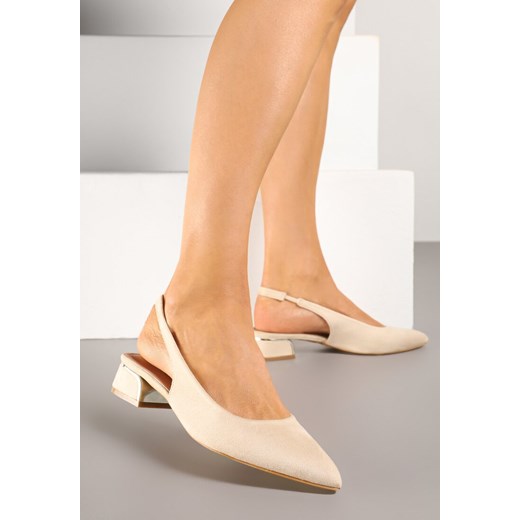 Beżowe Sandały Typu Slingback ze Skórzaną Wkładką i Metaliczną Wstawką Wevessa ze sklepu renee.pl w kategorii Czółenka - zdjęcie 179382742