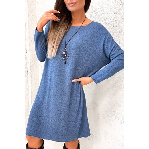 NIEBIESKA SUKIENKA MIDI OVERSIZE+ NASZYJNIK ze sklepu olika.com.pl w kategorii Sukienki - zdjęcie 179385931
