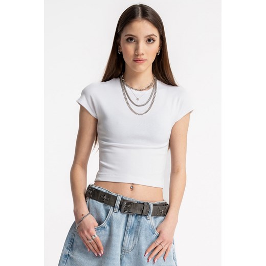 Biały crop top bez nadruków, kolor - biały, rozmiar - 146 ze sklepu REPORTER w kategorii Bluzki dziewczęce - zdjęcie 179385993