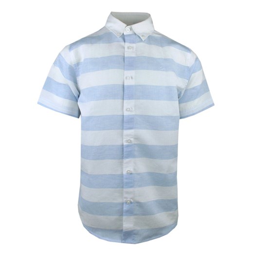 Lniano-Bawełniana Koszula Weekendowa - Pako Jeans - Biało-Błękitna w Pasy KSKCPJNStantalun ze sklepu JegoSzafa.pl w kategorii Koszule męskie - zdjęcie 179386594