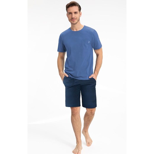 Bawełniana piżama męska z spodenkami w trójkąty 807, Kolor ciemnoniebieski-granatowy, Rozmiar M, Luna ze sklepu Intymna w kategorii Piżamy męskie - zdjęcie 179390862