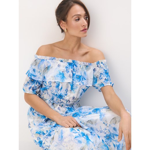 Mohito - Sukienka maxi w niebieskie kwiaty - błękitny Mohito 34 Mohito