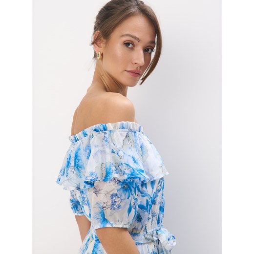 Mohito - Sukienka maxi w niebieskie kwiaty - błękitny Mohito 40 Mohito