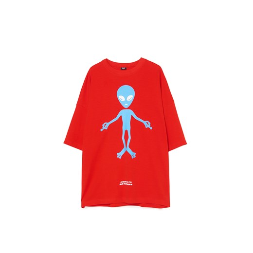 Cropp - Czerwona koszulka oversize UFO - czerwony ze sklepu Cropp w kategorii T-shirty męskie - zdjęcie 179392362