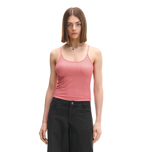 Cropp - Dopasowany crop top w czerwoną kratę - wielobarwny ze sklepu Cropp w kategorii Bluzki damskie - zdjęcie 179392411
