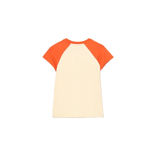 Cropp - Kremowa koszulka z kolorowymi nadrukami - jasnopomarańczowy Cropp M Cropp