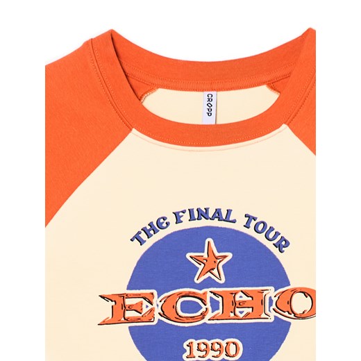 Cropp - Kremowa koszulka z kolorowymi nadrukami - jasnopomarańczowy Cropp L Cropp