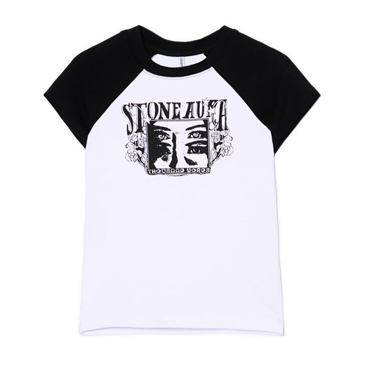 Cropp - Biała koszulka z kontrastowymi nadrukami - biały Cropp M Cropp