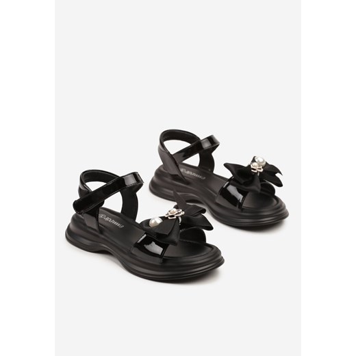 Czarne Sandały z Kokardką i Perełką na Rzep Tulkio Renee 32 wyprzedaż renee.pl