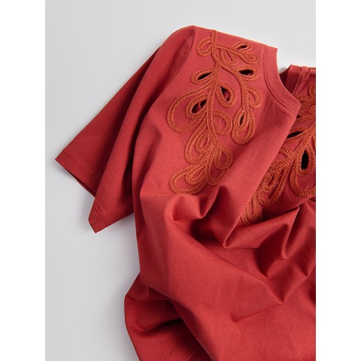 Reserved - T-shirt z haftowanym wzorem - bordowy Reserved S Reserved