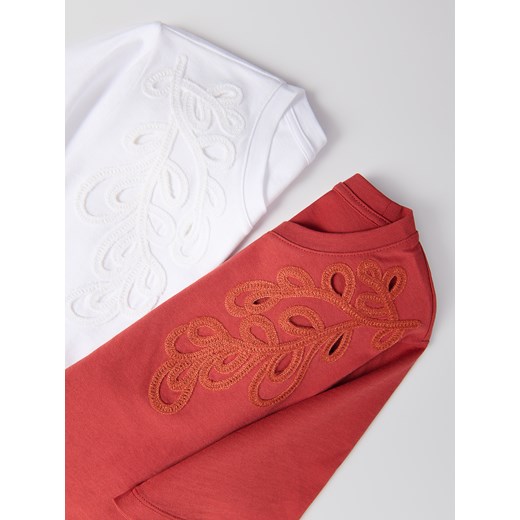 Reserved - T-shirt z haftowanym wzorem - bordowy Reserved S Reserved